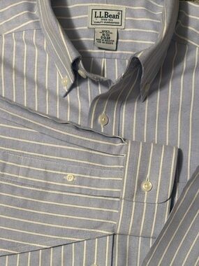 L.L.Bean Wrinkle Resistant Blue White Striped Button Down Dress Shirt Mens 16/33
